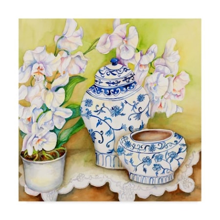 Joanne Porter 'Orchid With China Vases' Canvas Art,18x18
